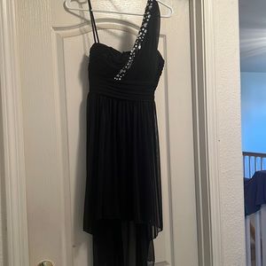 Black one shoulder hi low dress